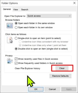 Clearing File Explorer Search History